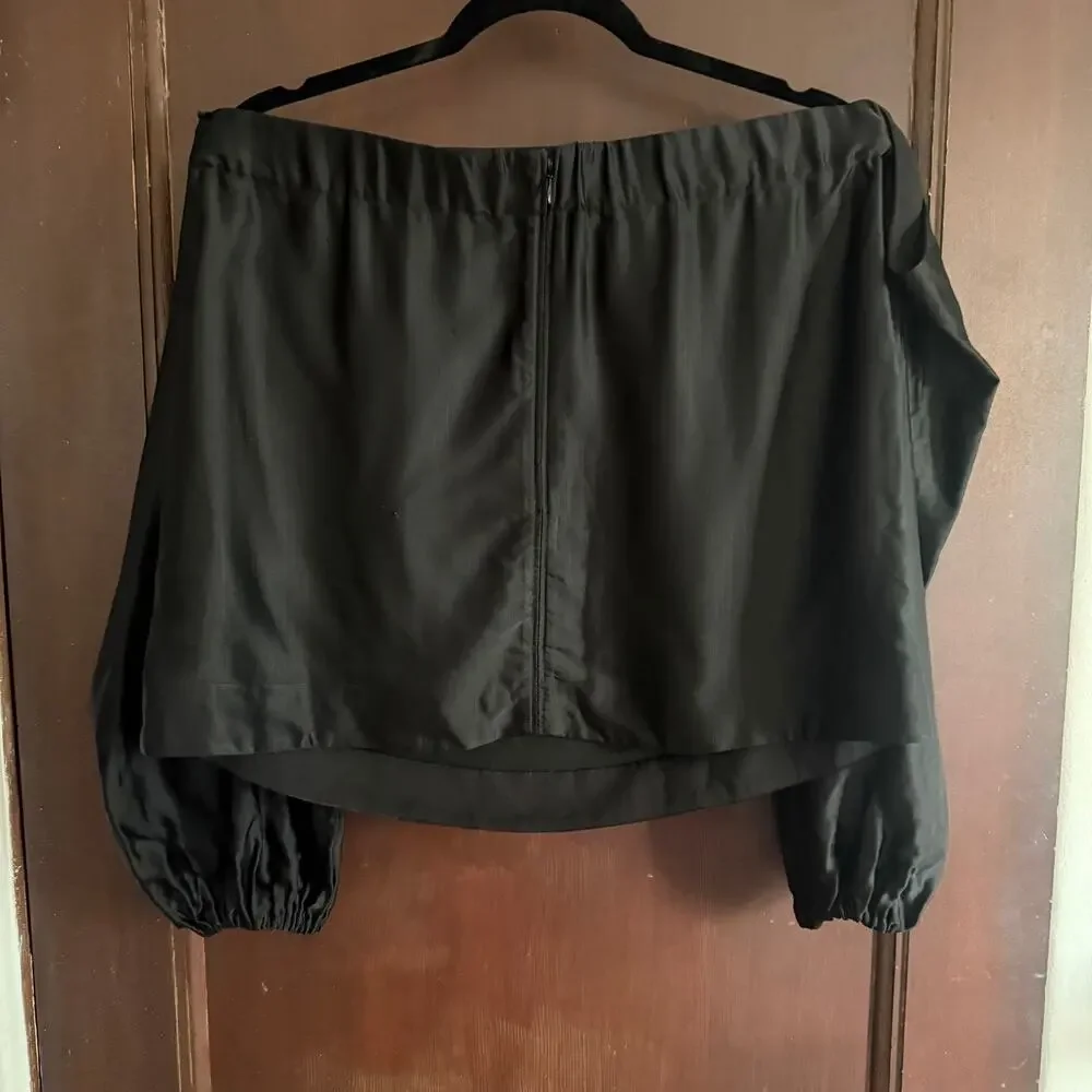 ELIZABETH and JAMES | Black Satin Nolita Off the shoulder Blouse | Medium - Picture 4 of 6